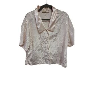 Victoria's Secret Satin Blouse Damask Print Short Sleeve Top Size S‎